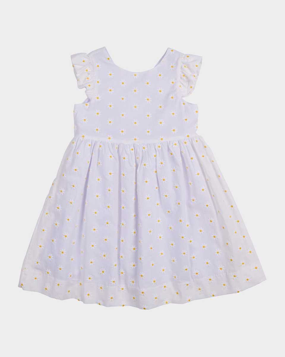 Girl's Embroidered Daisy Flutter-Sleeve Dress, Size 2-6